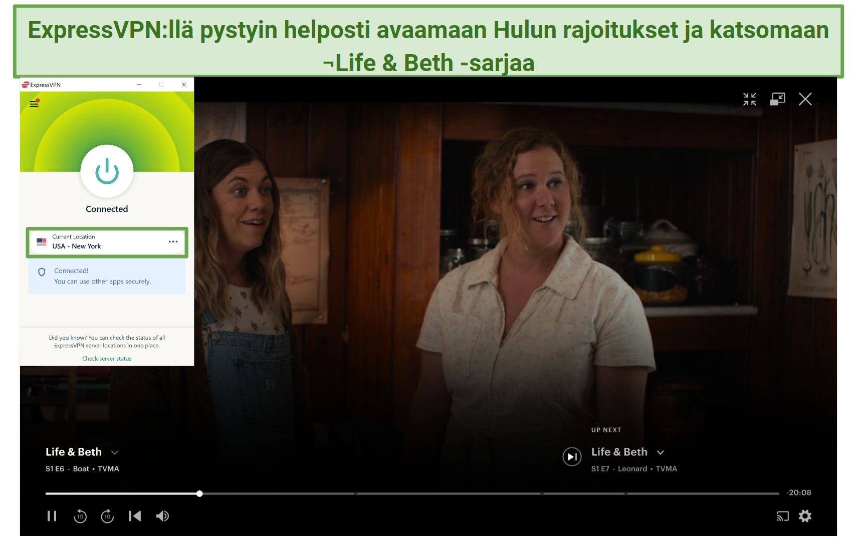 Screenshot of ExpressVPN unblocking US Hulu