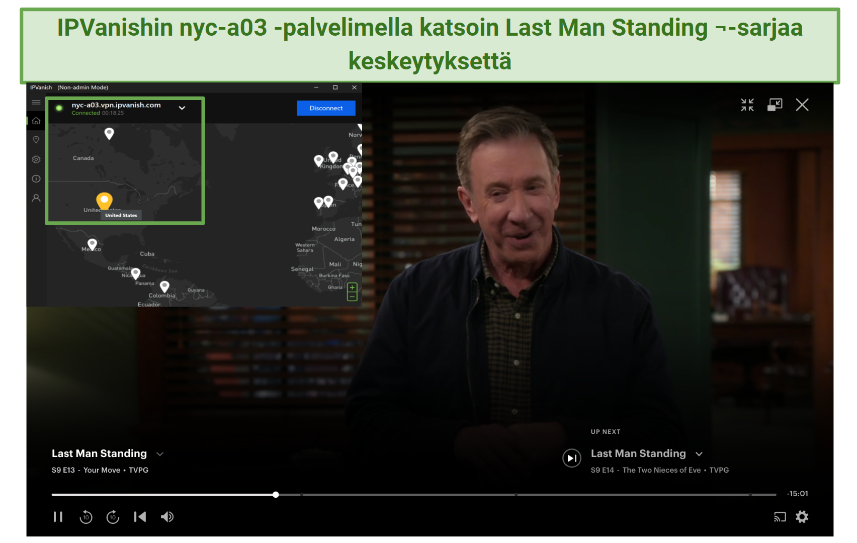 IPVanish's New York server unblocking Last Man Standing on Hulu