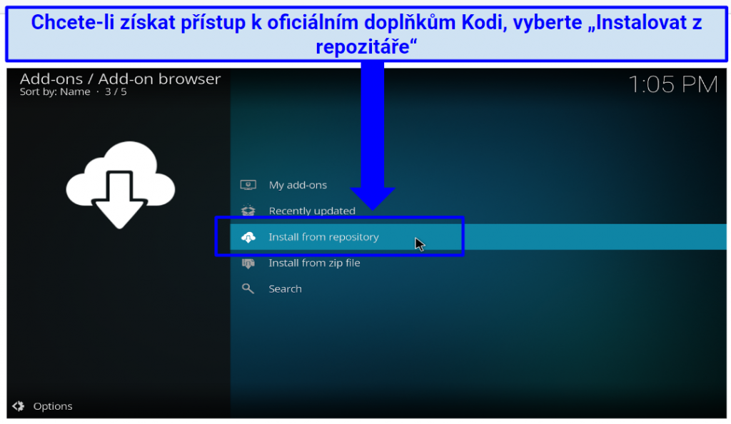 Graphic showing Kodi's Install from Repository area