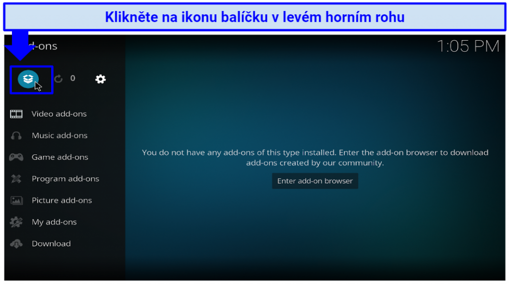 Graphic showing Kodi's package button