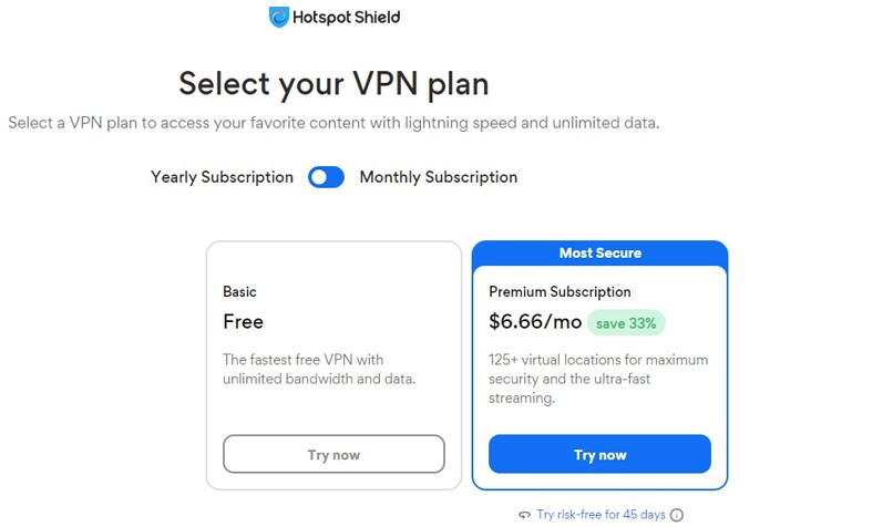 Screenshot of Hotspot Shield's deal