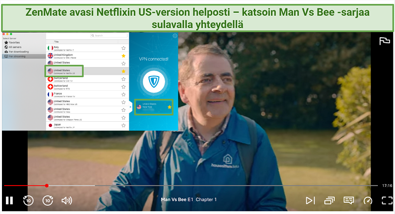 Screenshot of Zenmake unblocking US Netflix