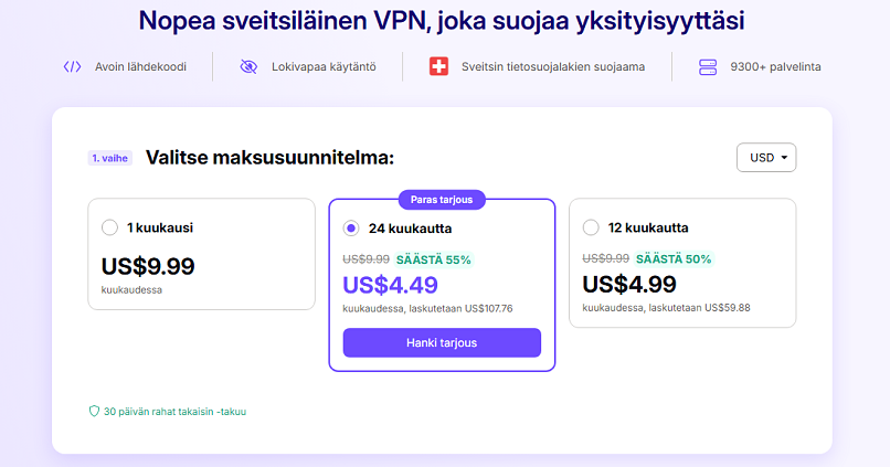 Screenshot of ProtonVPN's deal