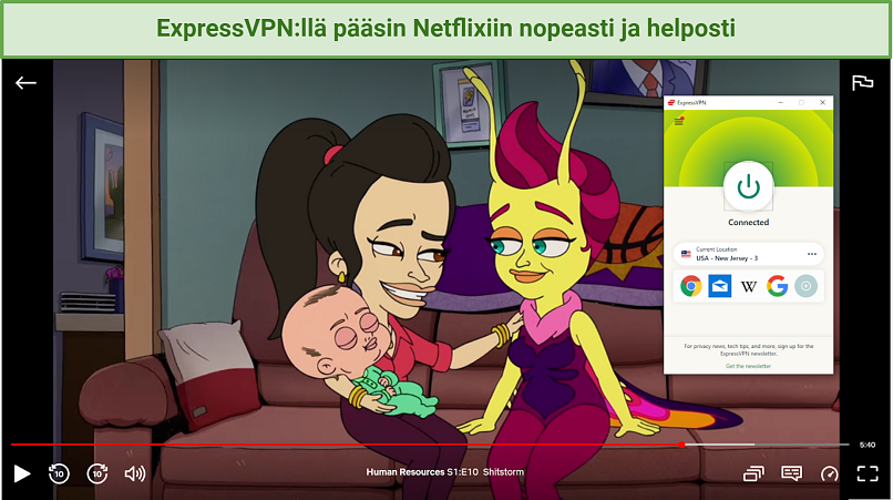 Kuvakaappaus ExpressVPN:llä avatusta Netflix-soittimesta