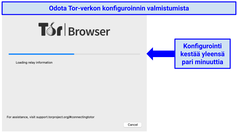A progress bar showing Tor's configuration steps on a Mac OS device