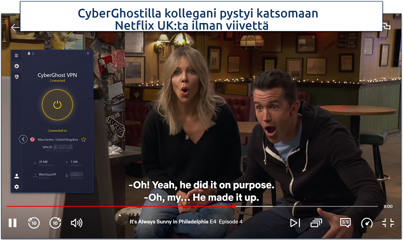 screenshot of Netflix streaming with CyberGhost connected