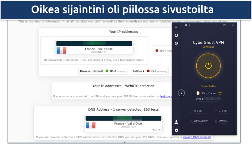 Screenshot of CyberGhost's leak test results