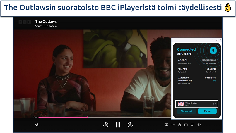 Screenshot of Surfshark's London server streaming BBC iPlayer