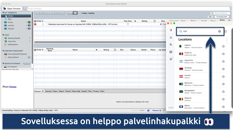 Kuvakaappaus näyttää, kuinka löytää Surfsharkin P2P-optimoidut palvelimet