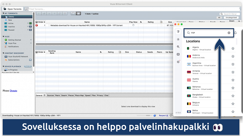 Kuvakaappaus näyttää, kuinka löytää Surfsharkin P2P-optimoidut palvelimet