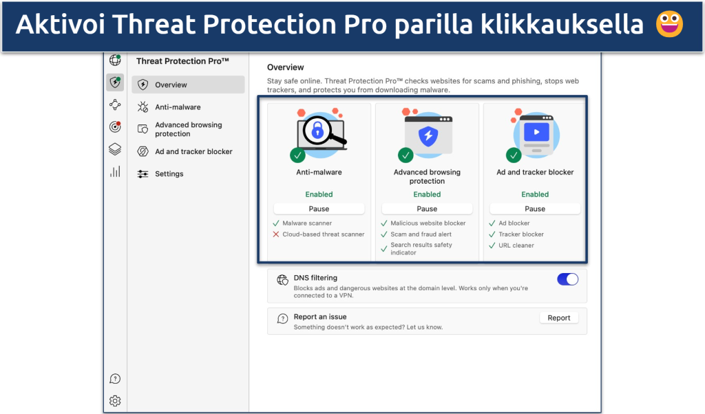 Screenshot showing how to enable NordVPN's Threat Protection Pro