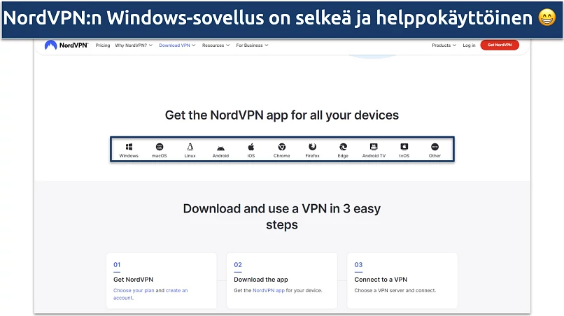 Screenshot of NordVPN's Windows app showing the app server page and the settings page