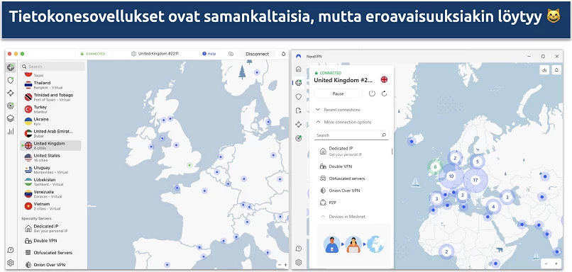 Images of Windows and macOS NordVPN apps