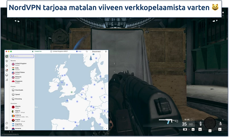 Screenshot of Warzone gameplay with NordVPN connected