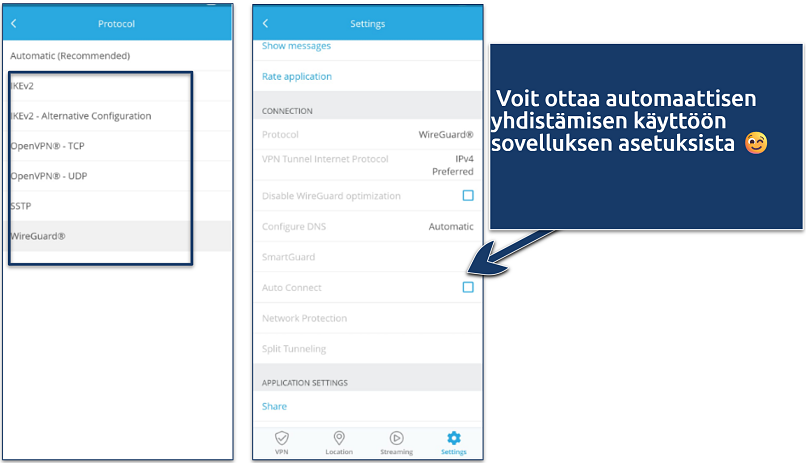 Screenshot showing how to enable Auto Connection on hide.me's Android app
